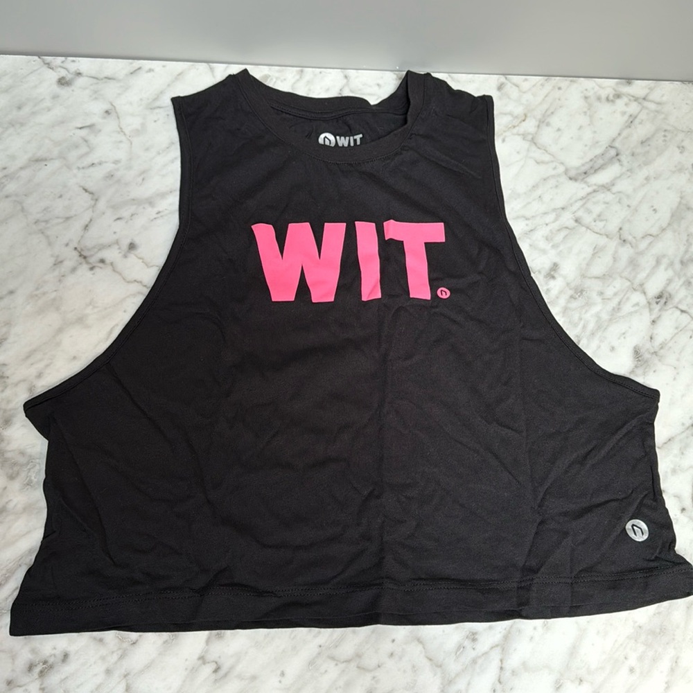 Women's Black Crop Top with Pink Logo